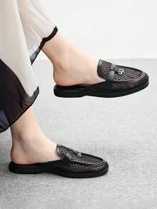 CUCCOO BIZCHIC 女士时尚黑色网眼舒适透气一脚蹬平底鞋，适合通勤、户外、工作、日常穿着，用途广泛 - 黑色 - 查看 2
