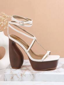 SHUZIA 人造皮革踝帶結構防水台高跟鞋 - 白色 - 查看 4