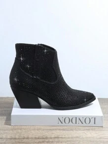 SHUZIA 鑲鑽拉鍊短靴 - 黑色 - 查看 6