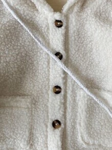 SHEIN 女婴休闲纯色连帽夹克，秋冬 - 杏色 - 查看 7