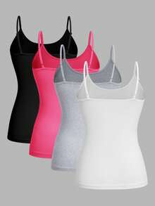 SHEIN EZwear 4 件套大码女式紧身休闲吊带背心，适合夏季