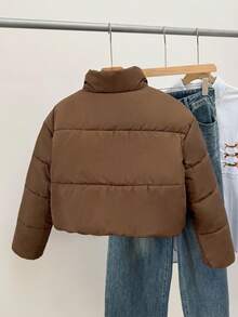 SHEIN Giacca corta con collo a bavero, maniche lunghe, in colore marrone cacao, per ragazze adolescenti. Giacca di stile vintage, regolabile in vita, con collo alto, adatta per la scuola, Pasqua, Natale, uso all'aperto, autunno/inverno. - Castano - Visualizzare 2