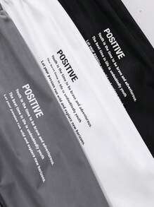 SHEIN 适合青少年男孩的休闲舒适三件套印花长裤，黑色、白色和灰色相间的时尚单品，适合返校季和运动穿着，是秋冬季的时尚之选。 - 灰色 - 查看 3