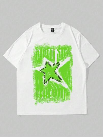 Street Life Men's Star Print Short Sleeve T-Shirt, Suitable For Everyday Wear In Spring/Summer, 2000s Style