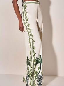 CAJUNI Women's Casual Coconut Tree Tropical Pattern Wide Leg Pants For Vacation/ Resort Wear/Summer - Multicolor - View 6