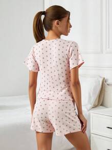 EURMUSE Conjunto de 2 piezas con estampado floral colorido para mujer, conjunto de ropa de estar en casa - Multicolor - Ver 2