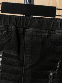 SHEIN Baby Boy Spring Summer Solid Washed Pocket Ripped Black Denim Jeans, Baby Boy Summer - Black - View 4