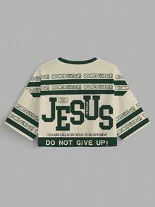 Slaydiva 2025summer Tops/Y2k Clothes/Streetwear/Back To School/Casual Tops Women/Jersey Shirt/V-Neck Loose Shirt/PrintedSleeve Mesh T-Shirt For Women/Graphic Tees/Jesus Printed/Going Out Tops Women Chic - Multicolor - View 3