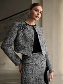 ZEYLAH 3D花卉纹理圆领夹克