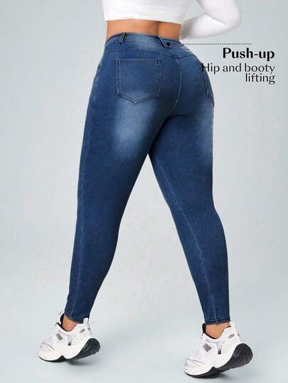 Flexra Plus Size Women Casual Washed Skinny Fit Jeans