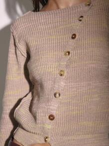 MUSERA 圆领针织不对称纽扣开衫，可爱乡村西部风夜间外出时尚单品 - 彩色 - 查看 6