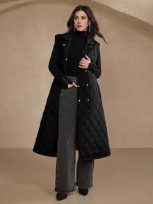 DAZY Women's Sleeveless Long Jacket Vest With Metal Buckle Belt, Adjustable Waist, Loose Fit, Business Casual, Suitable For Autumn & Winter Women Coats - Black - View 3