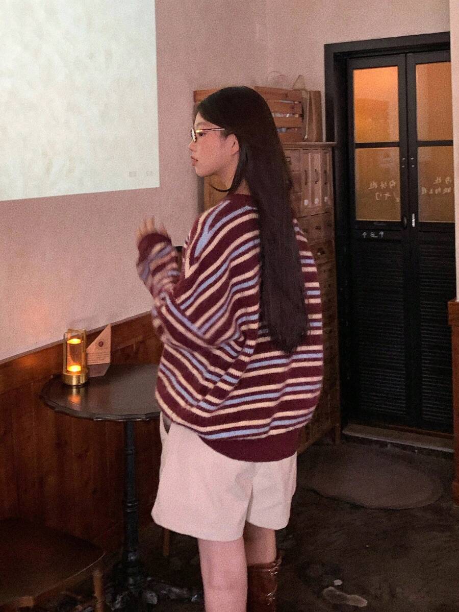 DAZY Women's Striped Korean Style Round Neck Casual Long Sleeve Sweater Fall/Winter - Multicolor - View 1