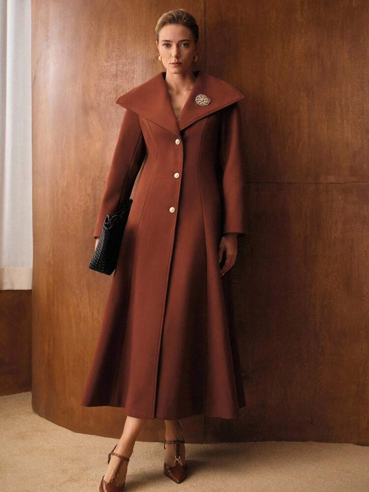 COLLARED LONG OVERCOAT, MINIMALIST ORANGE-RED