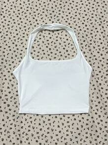 SHEIN EZwear 休闲性感女式白色露背背心，适合夏季