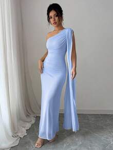 Rafferiza Váy dài bó màu vàng nhạt cho nữ, thời trang xuân/hè - Màu xanh lam - Xem 4