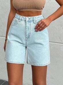 EURMUSE 100%纯棉轻洗高腰短裤