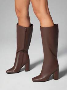 SHUZIA Modische und bequeme Damen Kniehohe Stiefel mit seitlichem Reißverschluss und Plateauabsatz - Braun - Übersicht 5