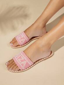 SHUZIA Women Fashionable Colorblock Printed Summer Flat Sandals - Pink - View 4