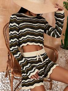 EURMUSE Hollow Out Short & Knit Top Cover Up Set - Multicolor - View 4