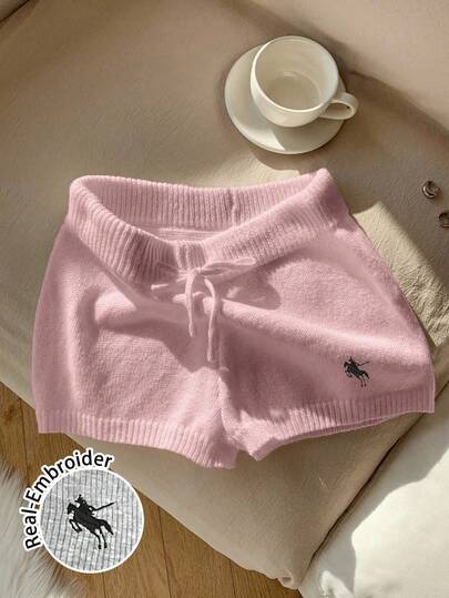 Comfortcana Pantalones de sudadera ajustados de color rosa casual con mini logo bordado para mujer