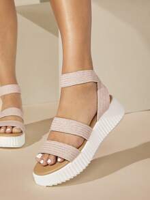 SHUZIA Women's Fashionable Summer Braided Strap Wedge Heel Platform Sandals - Dusty Pink - View 4