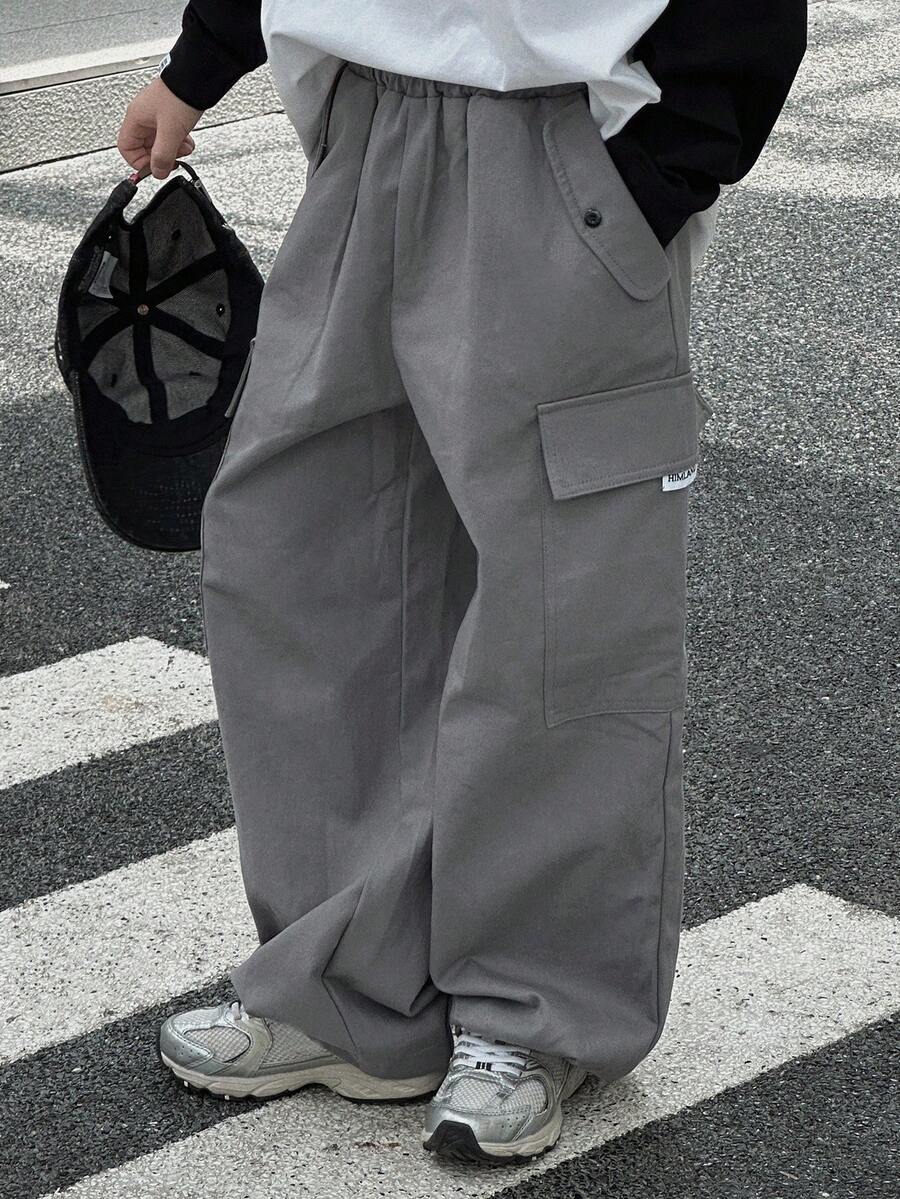 DAZY 青少年男童宽松直筒工装裤，休闲秋季款 - 灰色 - 查看 1