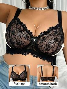 SHEIN 1pc Plus Size Sheer Lace Underwire Bra, Lift