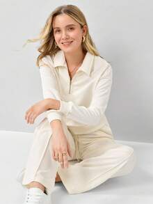 Miaspire Half Zip Drop Shoulder Sweatshirt & Drawstring Waist Pants