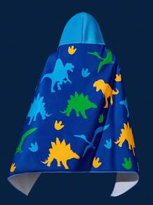 Discovery X SHEIN Toalla de baño con capucha azul con diseño de dinosaurio de dibujos animados para bebé, súper absorbente de microfibra, cálida y sin pelusa, adecuada para niños de 2 a 6 años, versátil para bañarse, nadar, playa, baño