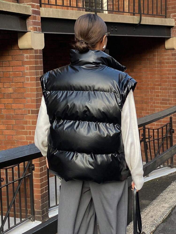 Solid Color Loose Sleeveless Padded Coat For Women Jacket Winter Vest Leather Jacket