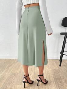 SHEIN Cottnline Women Solid Color High Waist Midi Skirt For Summer - Mint Green - View 2