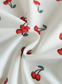 SHEIN Vintaside Kids Baby Girls' Spring/Autumn Outfit "Cherry Sweetheart" Set: Cream English Slogan Sweatshirt + Retro Blue Jeans, Cherry Print Top & Embroidered Pants, Dopamine Energetic Casual Daily Wear, Sweet & Cool Style Fall Winter,Christmas Outfit - Multicolor - View 4