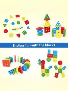 MINKOJA Decoration Wooden Geometric Building Puzzle Matching Toys For Cognitive Color & Shape Recognition And Early Education For Kids School Supplies - Multicolor - View 3