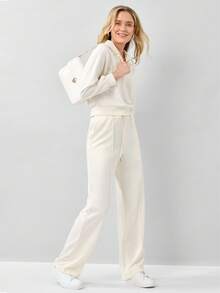 Miaspire Half Zip Drop Shoulder Sweatshirt & Drawstring Waist Pants