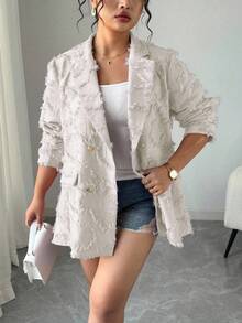 Elenzga Chaqueta cruzada ancha de talla grande con cuello de solapa de jacquard para mujer - Albaricoque - Ver 7