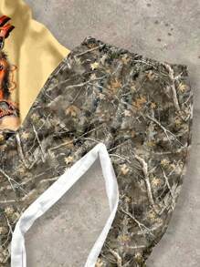 SHEIN 2 件套青少年男孩休闲经典酷炫说唱歌手图案印花连帽衫和阔腿裤套装，饰有狼和裸树枝图案，适合秋冬季 - 彩色 - 查看 4