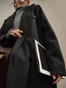 DAZY 女士宽松大衣，保暖内衬，休闲商务通勤优雅办公装，秋冬季 - 灰色 - 查看 4