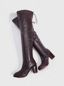 Daringsoles Giày bốt cao gót nữ, Giày bốt nhăn thanh lịch đa năng, Giày bốt cao gót đế dày thời trang bằng PU, Thu/Đông - màu nâu - Xem 3