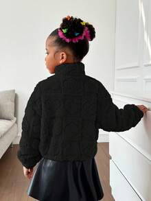 SHEIN 秋冬少女休闲舒适人造毛皮夹克 - 黑色 - 查看 2