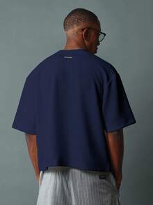 SUMWON 短款修身宽松落肩廓形T恤针织衫基础款必备圆领休闲日常基本款短袖春夏街头风纯色 - 藏蓝色 - 查看 2