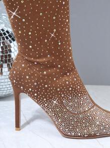 SHUZIA Botas sobre la rodilla con diamante de imitación - Marrón - Ver 3