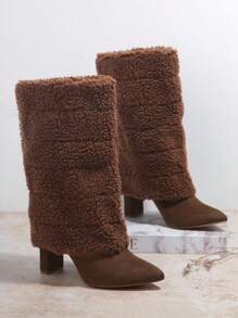 SHUZIA Fuzzy Slip On Ankle Boots - Brown - View 5