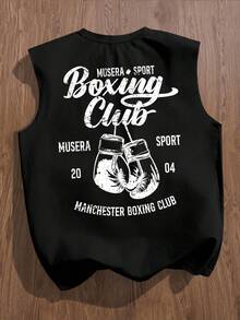 StoneGrade Camiseta de tirantes negra de corte holgado con estampado de lema retro de boxeo americano para hombres - Negro - Ver 4