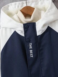 1pc Teen Boys' Autumn/Winter Fleece Lined Cargo Pocket Contrast Color Sleeve Outdoor Casual Windproof Jacket Fall