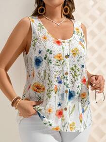 EMERY ROSE Áo tank top nữ cỡ lớn phong cách tối giản, thường ngày, thích hợp cho mùa hè, kỳ nghỉ nhiệt đới, đi biển, họa tiết hoa ren, hoa mùa xuân. - Nhiều màu - Xem 3