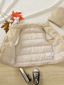 SHEIN Vintaside Kids 休闲纯色拉链无袖男童冬季外套，开学季