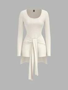 SHEIN PETITE Front Zipper Tights Jumpsuit Pants Inner Wear Must-Have - Beige - View 7