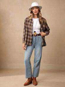 Wildy 格纹印花纽扣衬衫、长袖上衣 - 彩色 - 查看 4