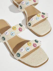 SHUZIA Sandalias planas para mujer con flor decorativa y punta abierta - Albaricoque - Ver 5
